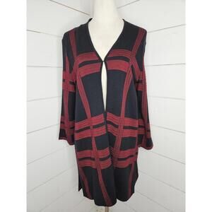 Kasper medium red & black long cardigan sweater